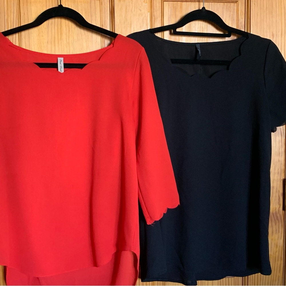 2 for 1! Boutique scalloped fashionable / black short sleeve/red long (medium)